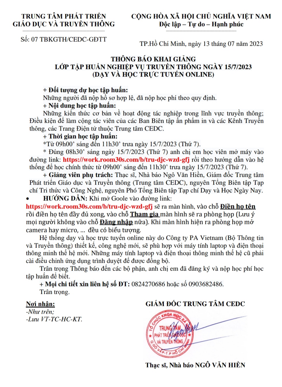 THÔNG BÁO KHAI GIẢNG LỚP TẬP HUẤN NGHIỆP VỤ TRUYỀN THÔNG NGÀY 15/7/2023 (DẠY VÀ HỌC TRỰC TUYẾN ONLINE)