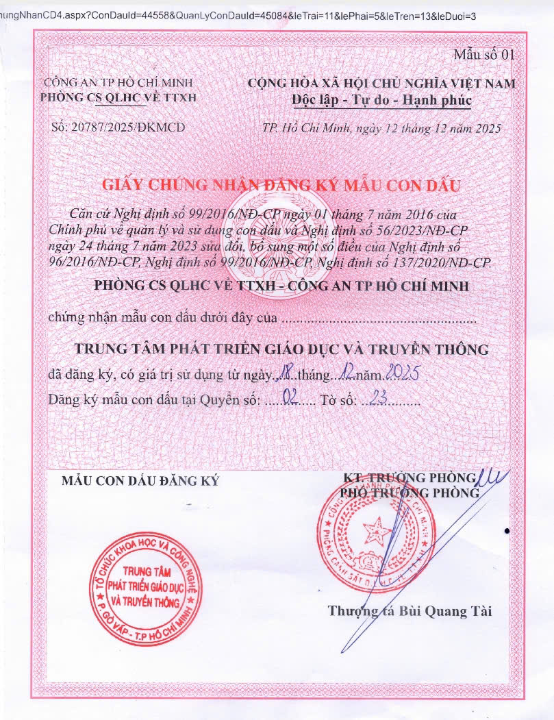 Từ ngày 19.12.2025 Trung tâm CEDC sử dụng con dấu mới