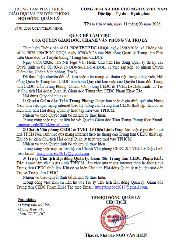 QUY CHẾ LÀM VIỆC CỦA QUYỀN GIÁM ĐỐC, CHÁNH VĂN PHÒNG VÀ TRỢ LÝ